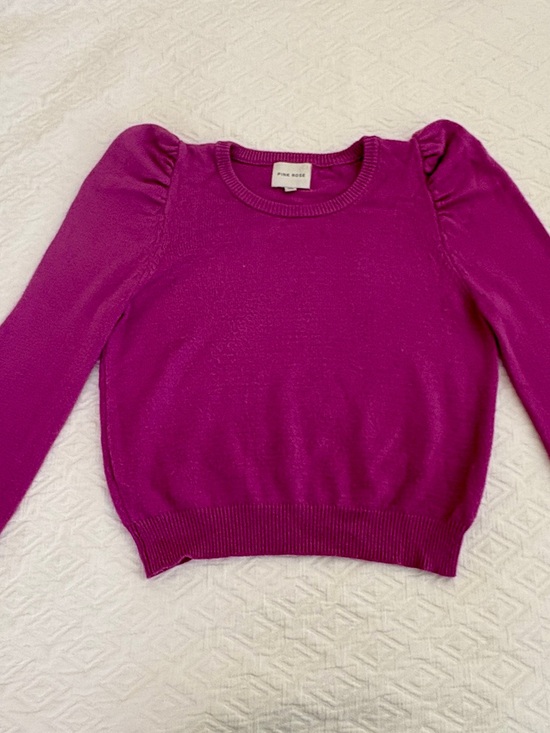 Pink Rose Sweaters - Pink Rose Women's Bright Magenta Puff-Sleeve Crew Sweater